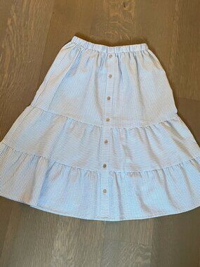 Petit Clair Girls Light Blue White Seersucker Pinstripe Skirt Size 16 Teen